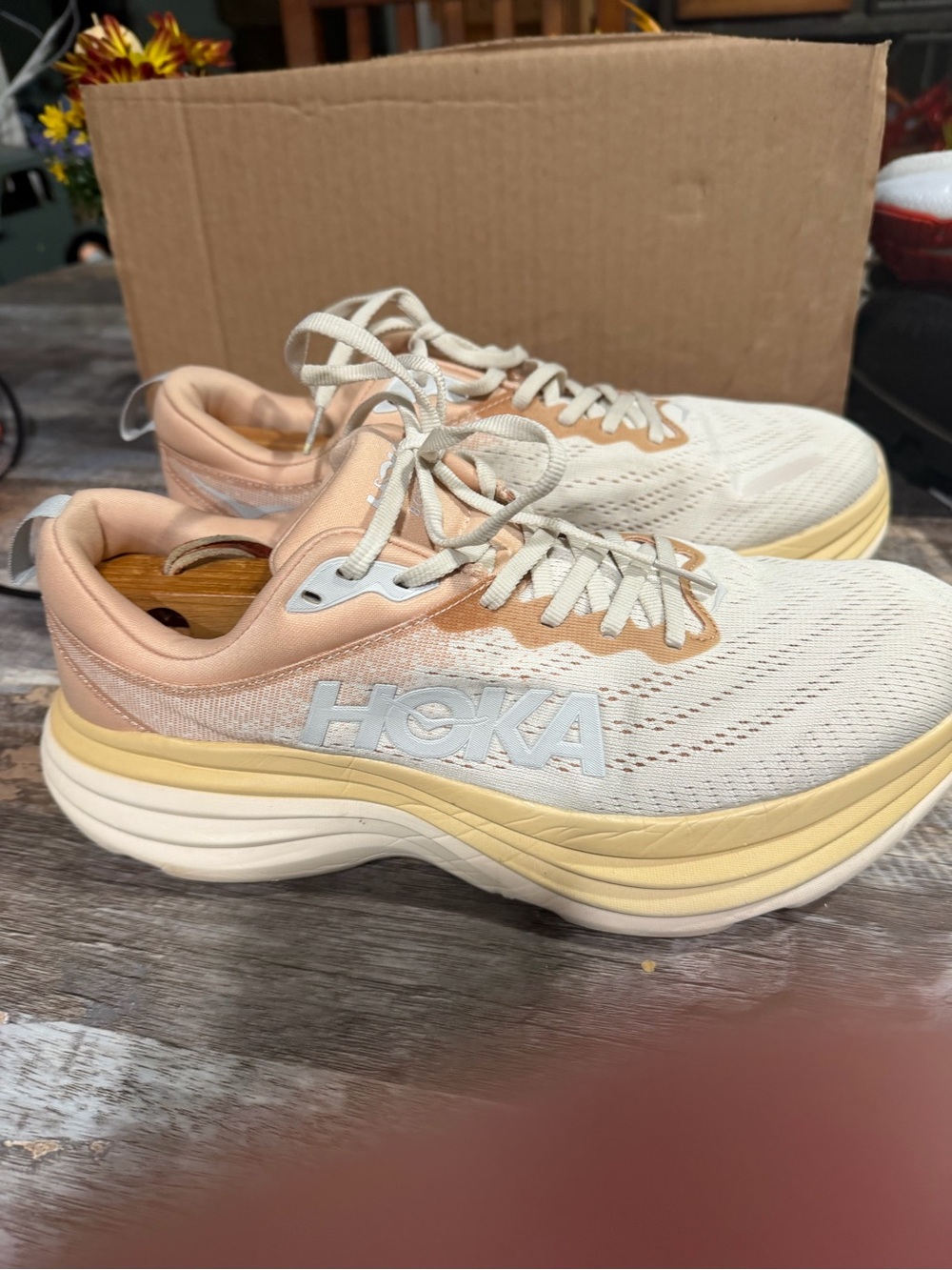 Hoka Women's Cream & Peach Cushioned Running Sneakers